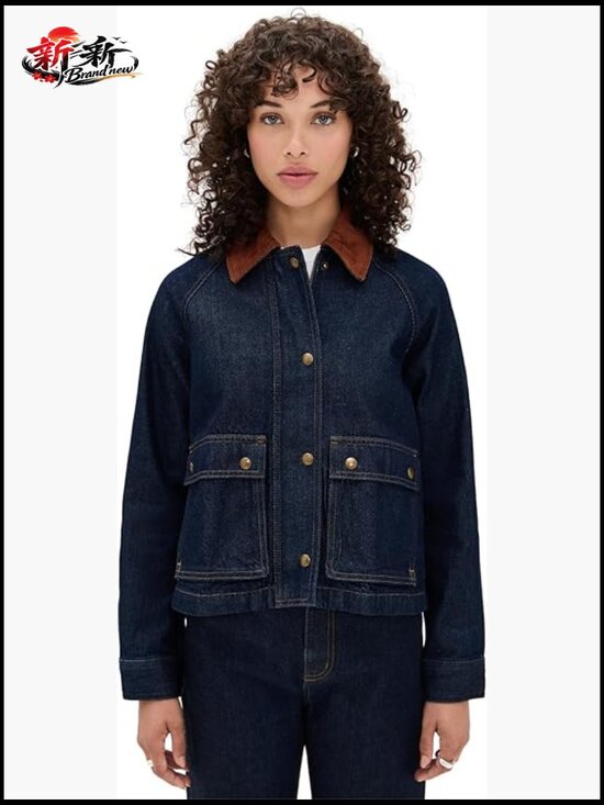 Jackets & Blazers - Denim Trapeze Jacket with Corduroy Collar, Snap Flap Front